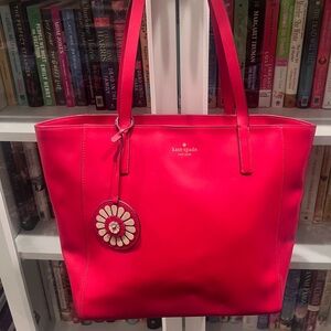 Kate Spade red Leather Tote with Flower Charm